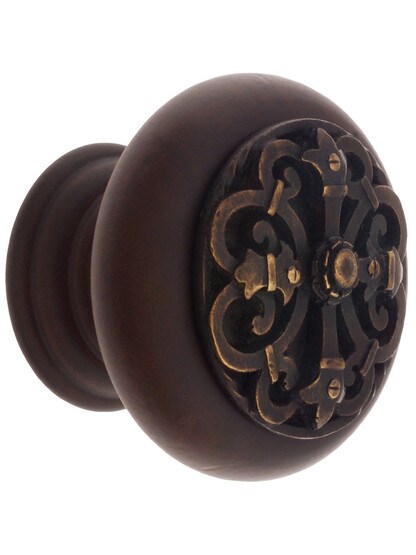 1 1/2 inch Diameter Chateau Knob in Dark Walnut/Dark Brass.